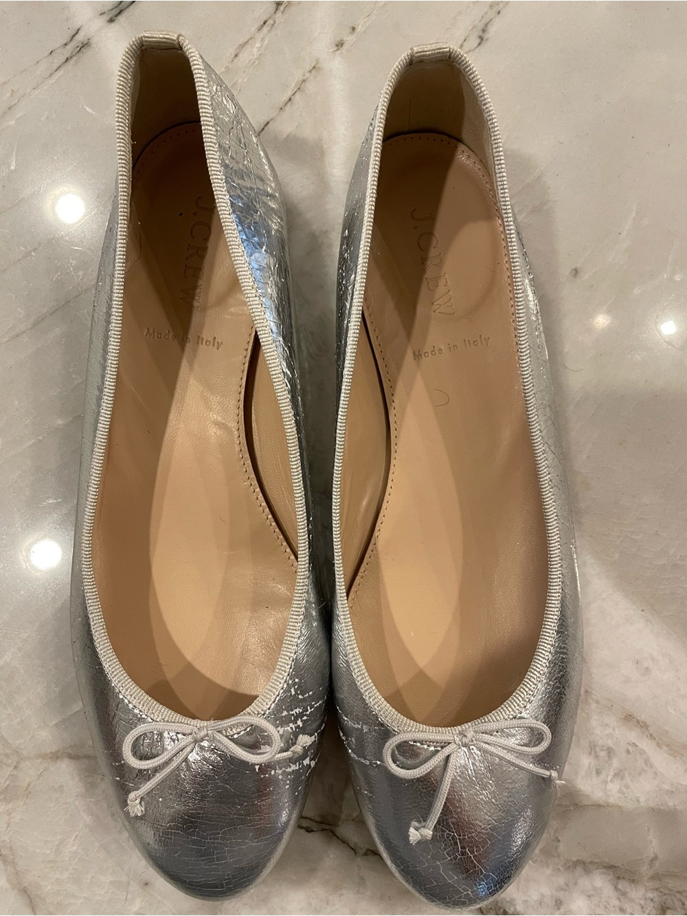 J.Crew Metallic Silver Leather Ballet Flats